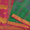 Sanskriti Vintage Pink/Green Sarees Pure Silk Woven Brocade/Banarasi Sari Sustainable Fabric
