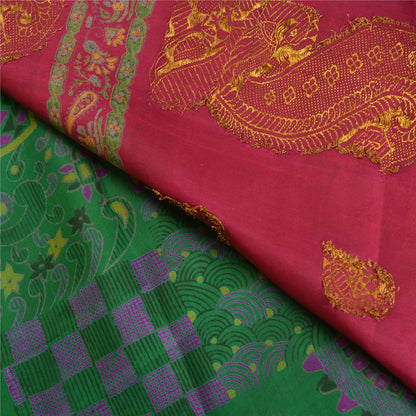 Sanskriti Vintage Pink/Green Sarees Pure Silk Woven Brocade/Banarasi Sari Sustainable Fabric