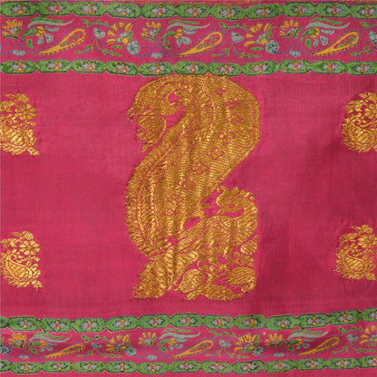 Sanskriti Vintage Pink/Green Sarees Pure Silk Woven Brocade/Banarasi Sari Sustainable Fabric