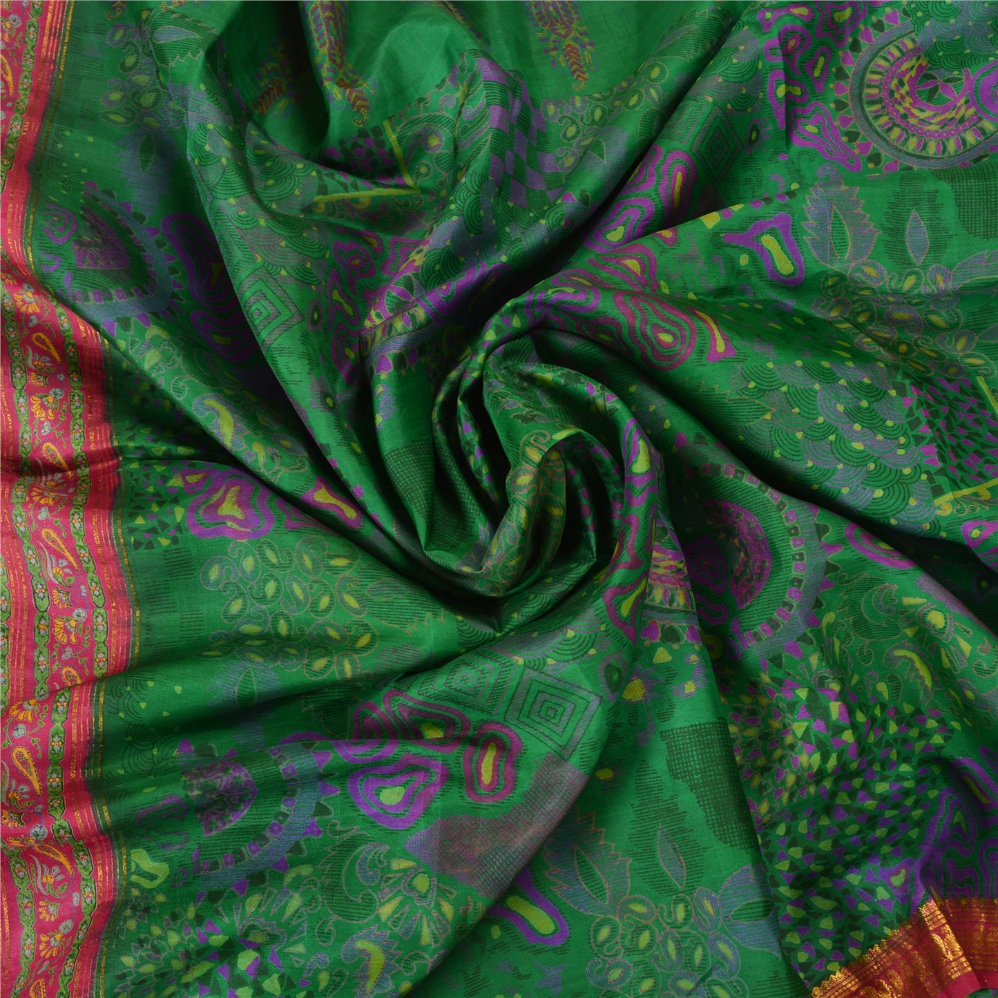 Sanskriti Vintage Pink/Green Sarees Pure Silk Woven Brocade/Banarasi Sari Sustainable Fabric