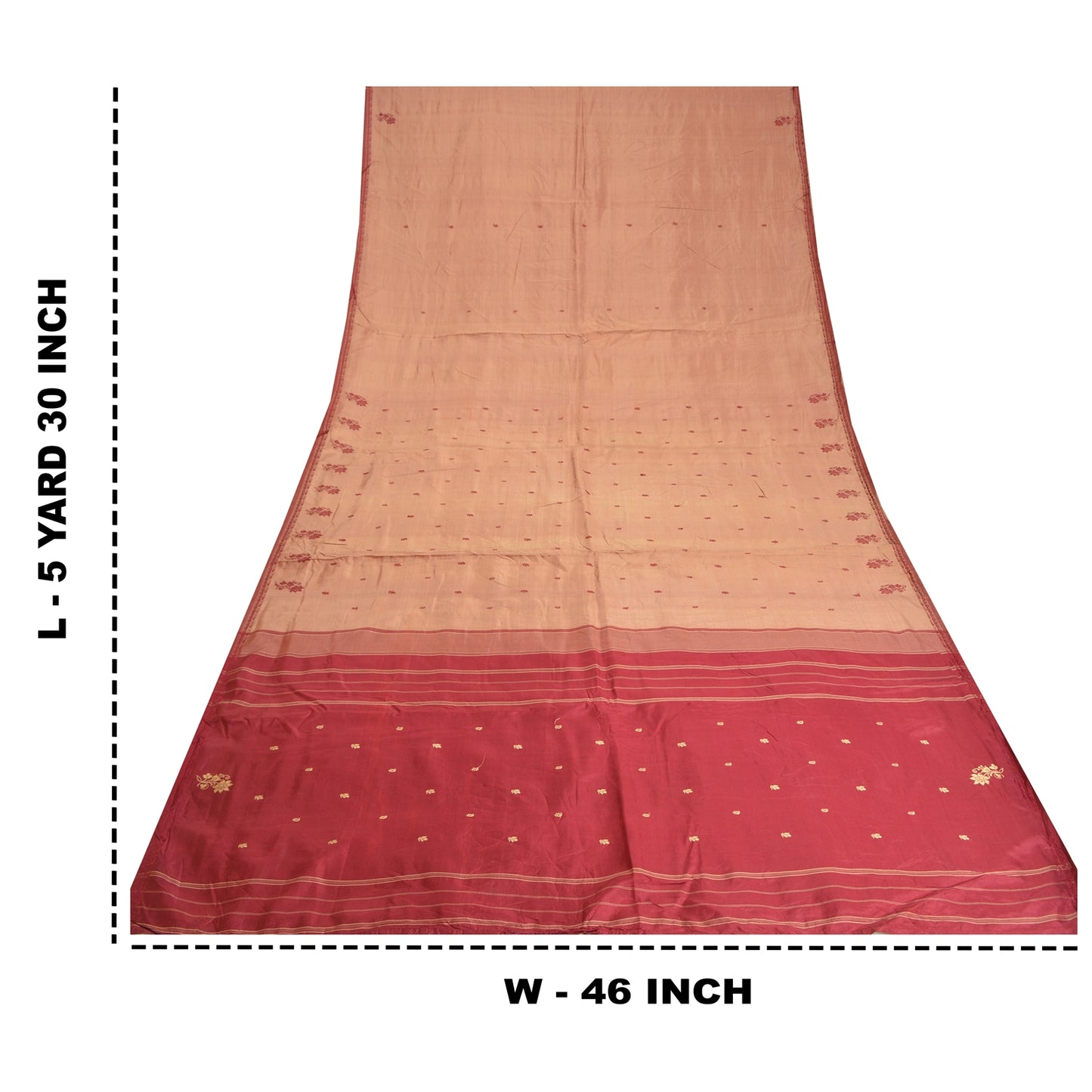 Sanskriti Vintage Brown/Dark Red Indian Sarees Pure Silk Hand-Woven Sari Sustainable Fabric