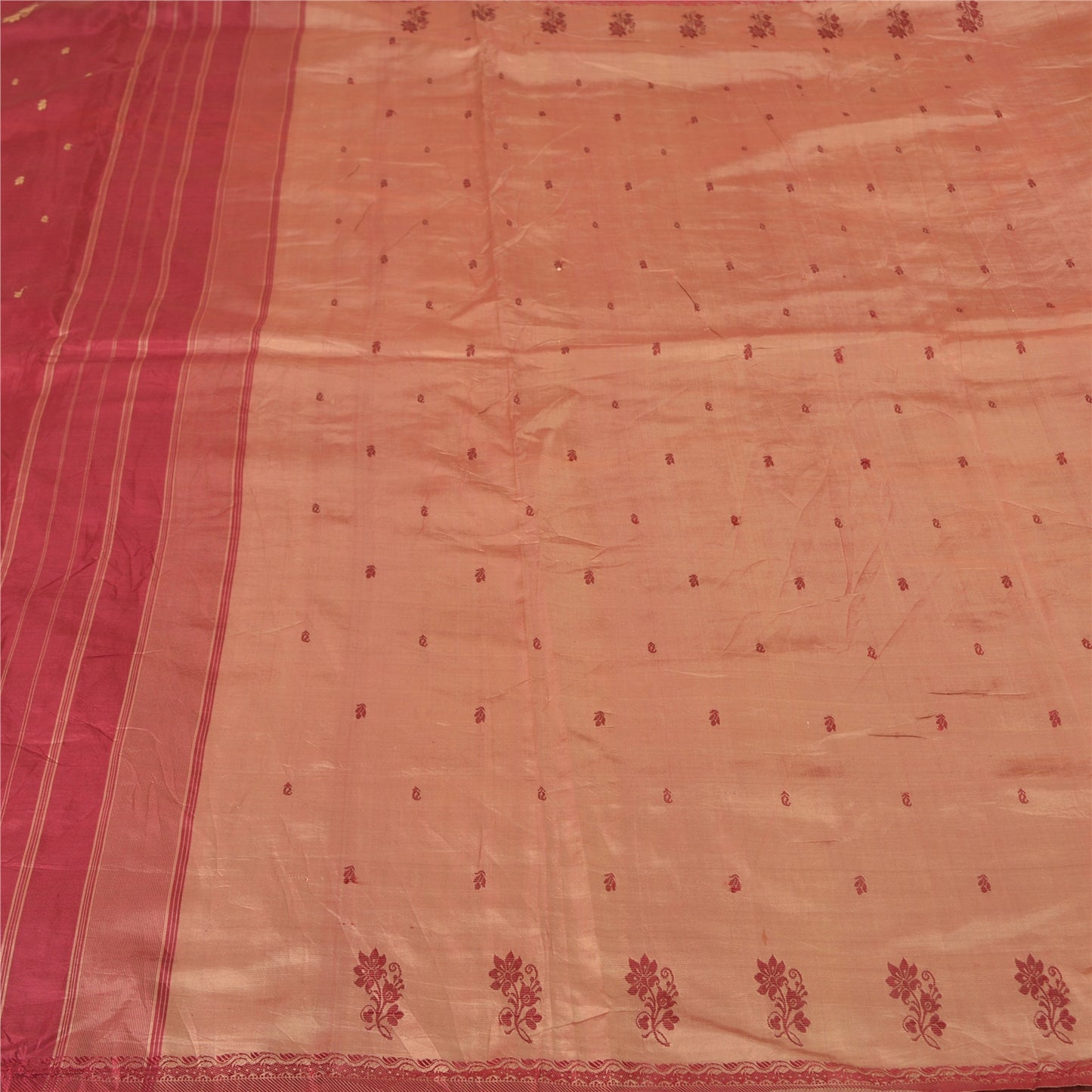 Sanskriti Vintage Brown/Dark Red Indian Sarees Pure Silk Hand-Woven Sari Sustainable Fabric