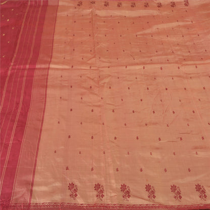 Sanskriti Vintage Brown/Dark Red Indian Sarees Pure Silk Hand-Woven Sari Sustainable Fabric