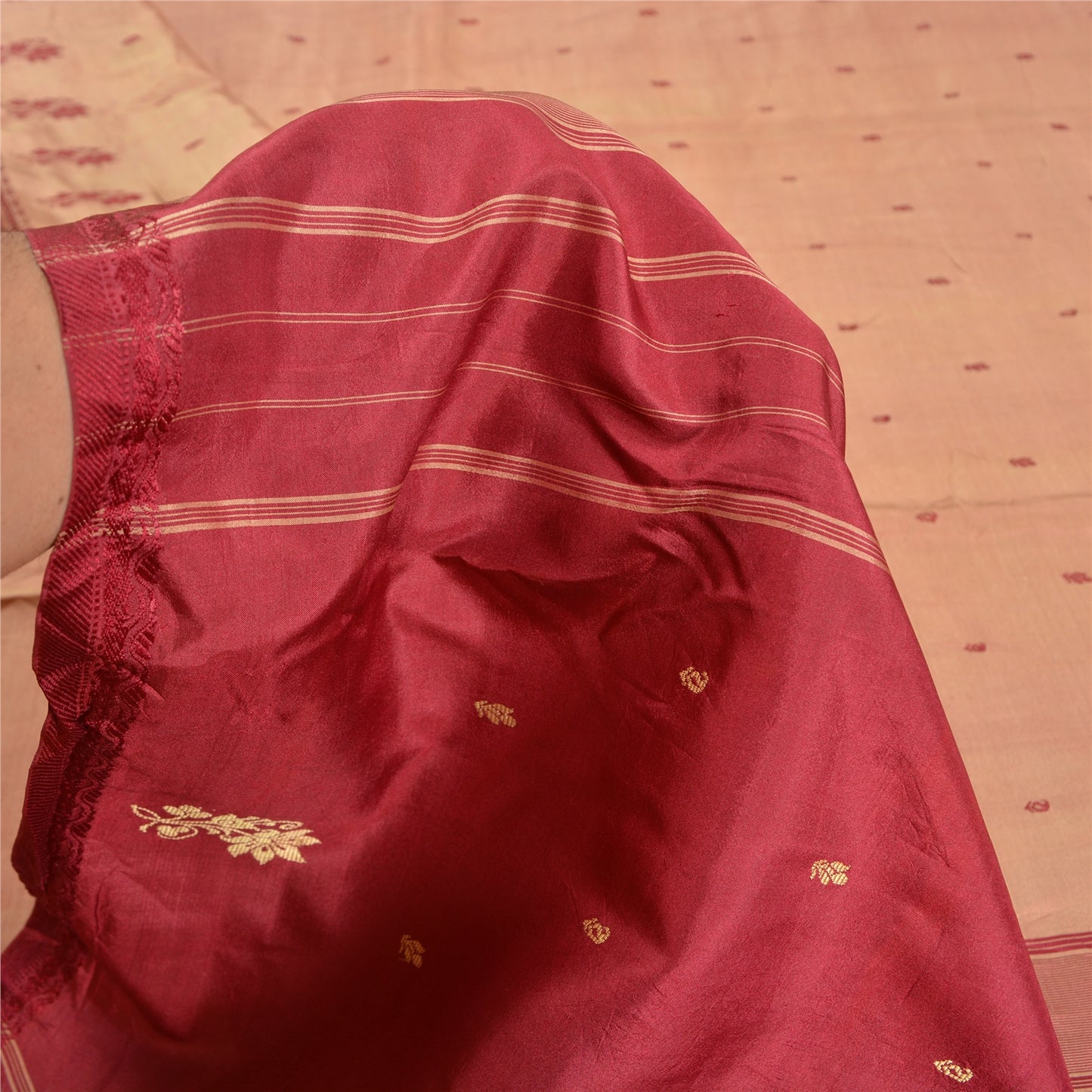 Sanskriti Vintage Brown/Dark Red Indian Sarees Pure Silk Hand-Woven Sari Sustainable Fabric