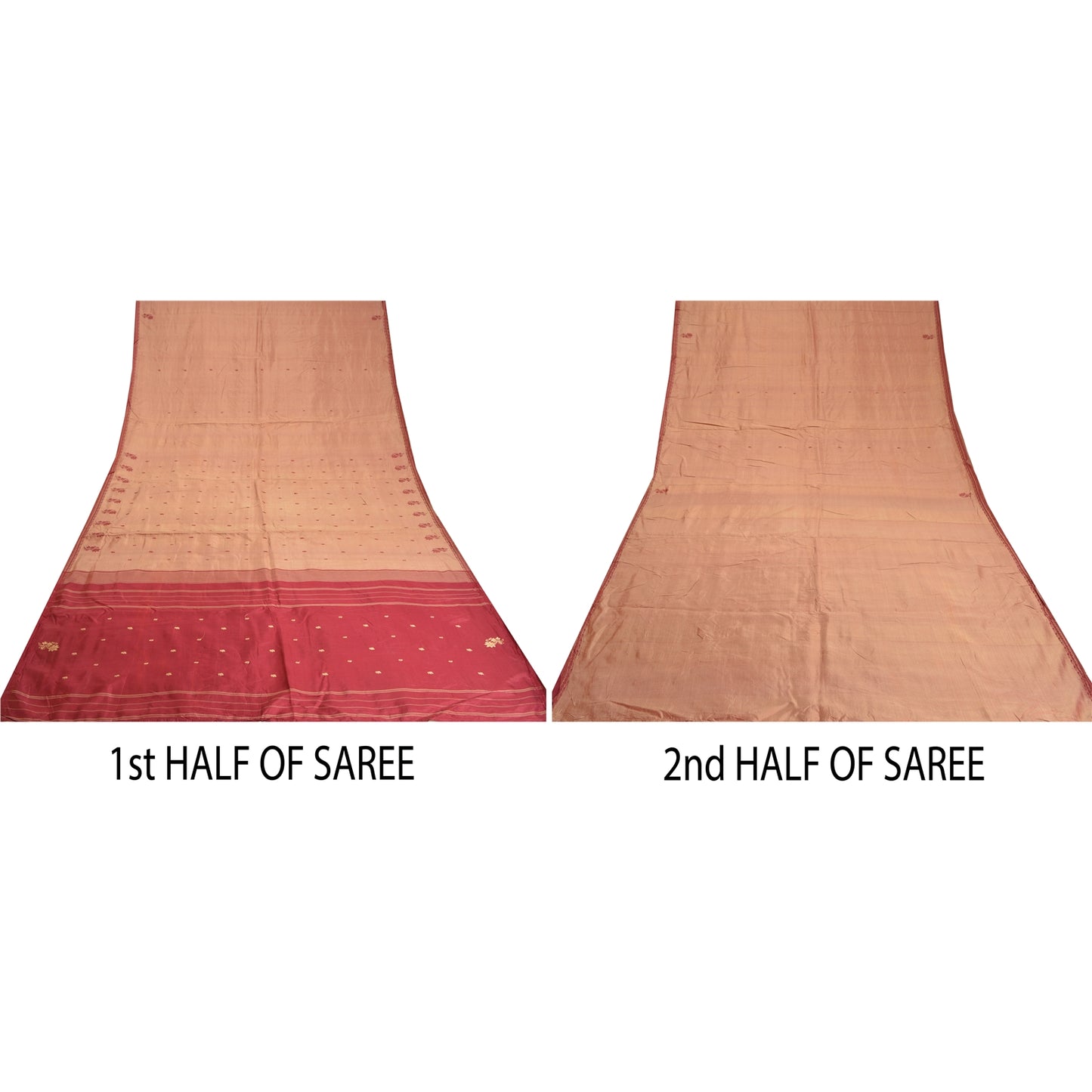 Sanskriti Vintage Brown/Dark Red Indian Sarees Pure Silk Hand-Woven Sari Sustainable Fabric