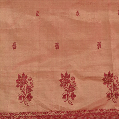 Sanskriti Vintage Brown/Dark Red Indian Sarees Pure Silk Hand-Woven Sari Sustainable Fabric