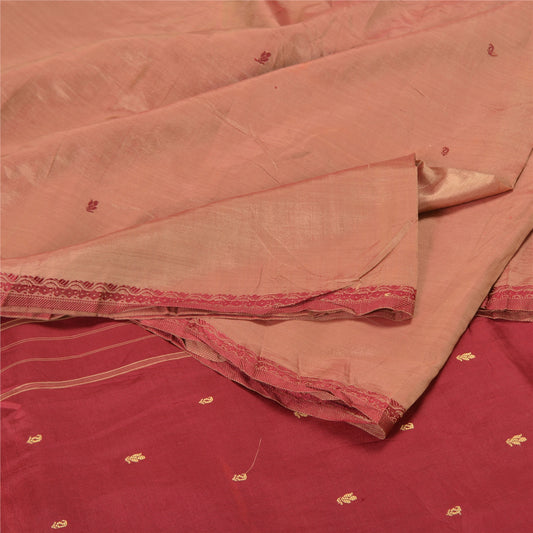 Sanskriti Vintage Brown/Dark Red Indian Sarees Pure Silk Hand-Woven Sari Sustainable Fabric