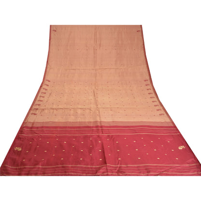 Sanskriti Vintage Brown/Dark Red Indian Sarees Pure Silk Hand-Woven Sari Sustainable Fabric