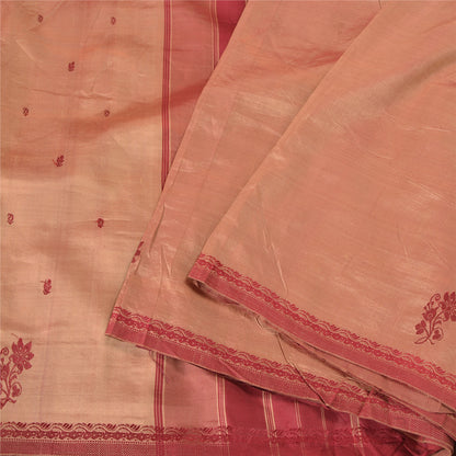 Sanskriti Vintage Brown/Dark Red Indian Sarees Pure Silk Hand-Woven Sari Sustainable Fabric