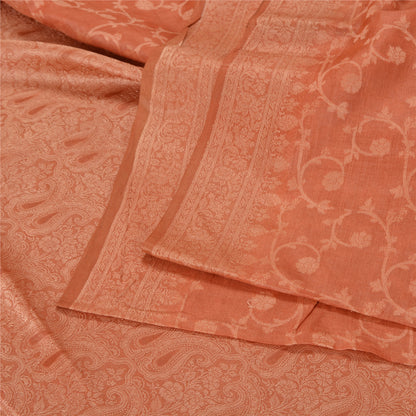 Sanskriti Vintage Peach Indian Sarees 100% Pure Silk Woven Sari 5 YD Sustainable Fabric