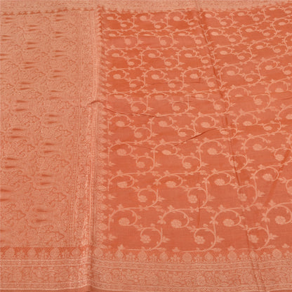 Sanskriti Vintage Peach Indian Sarees 100% Pure Silk Woven Sari 5 YD Sustainable Fabric