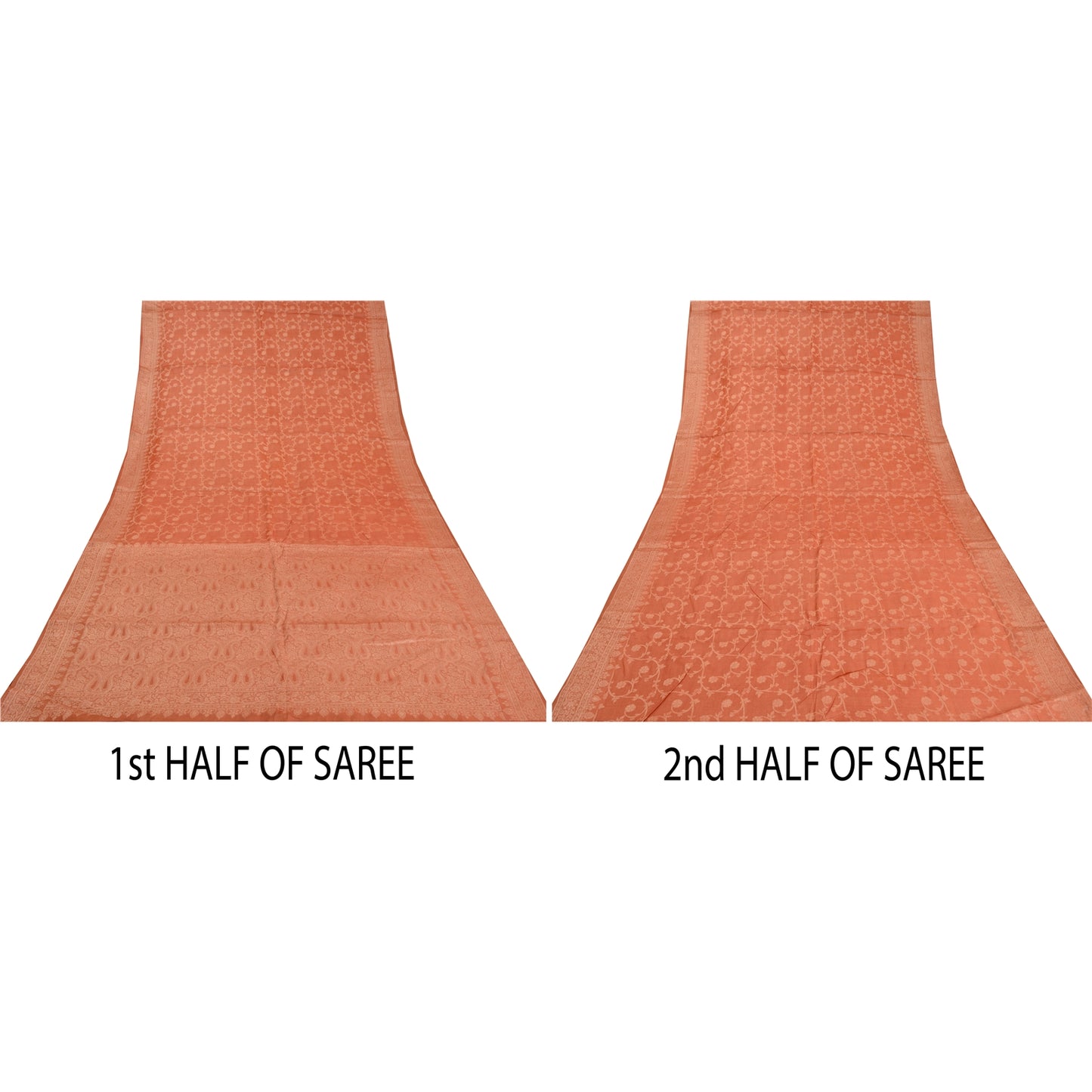 Sanskriti Vintage Peach Indian Sarees 100% Pure Silk Woven Sari 5 YD Sustainable Fabric