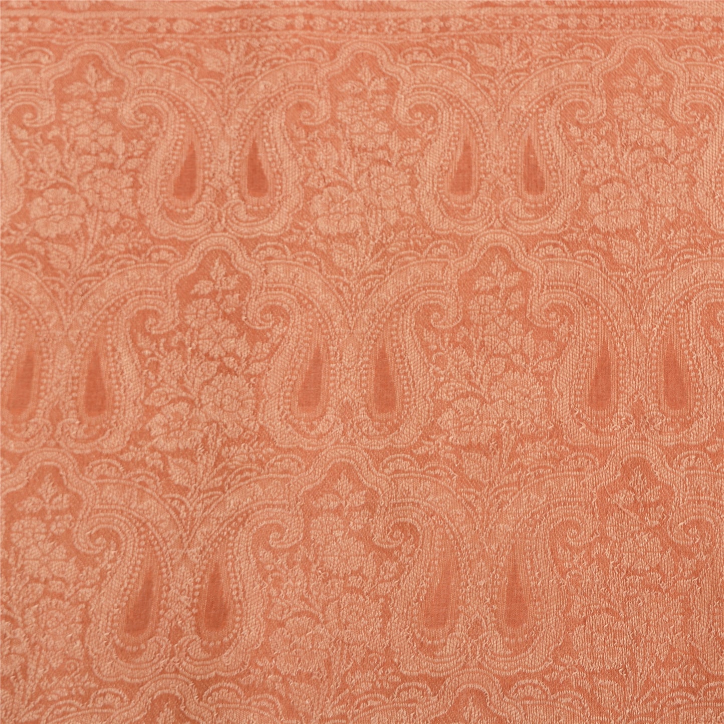 Sanskriti Vintage Peach Indian Sarees 100% Pure Silk Woven Sari 5 YD Sustainable Fabric