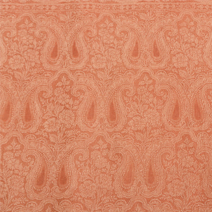 Sanskriti Vintage Peach Indian Sarees 100% Pure Silk Woven Sari 5 YD Sustainable Fabric