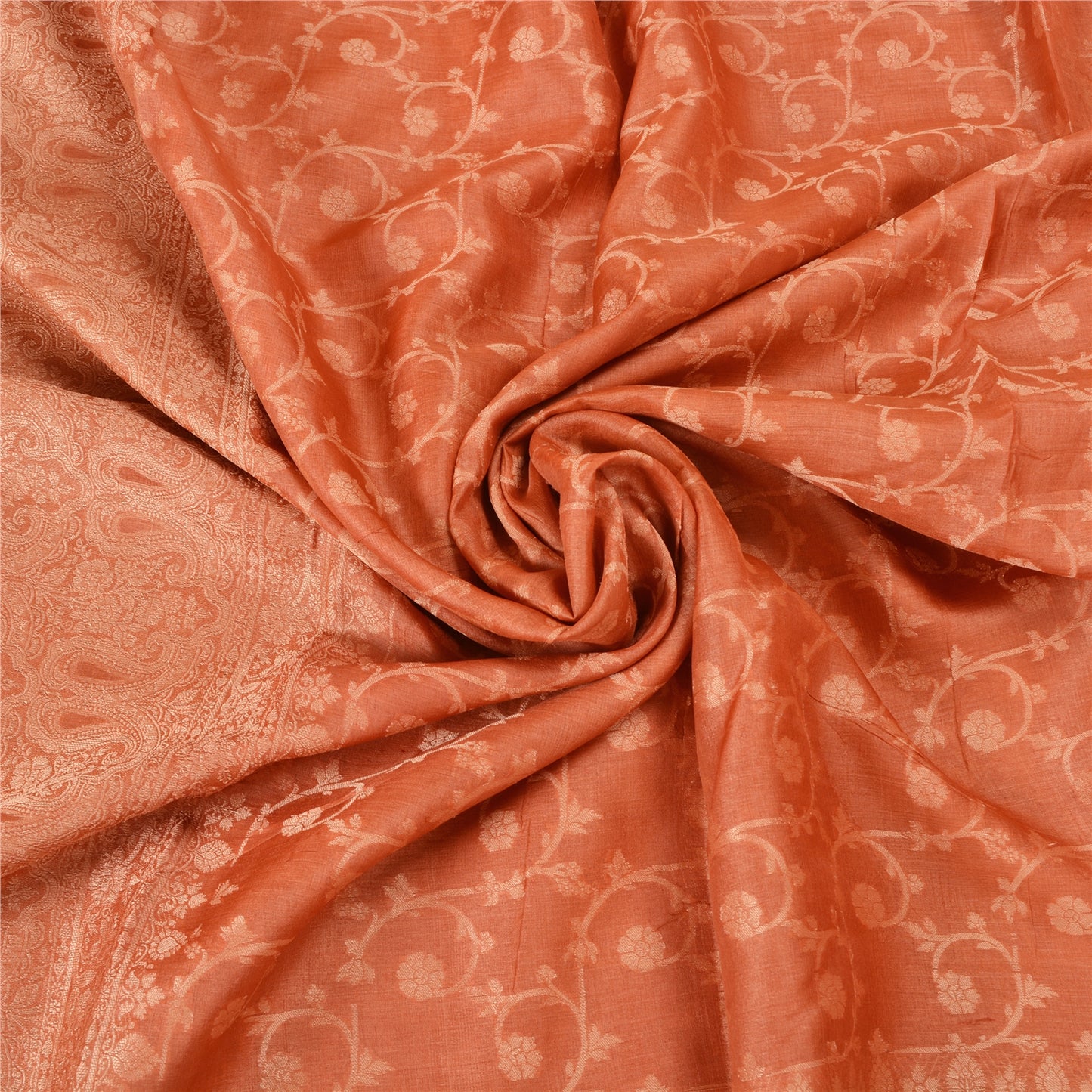 Sanskriti Vintage Peach Indian Sarees 100% Pure Silk Woven Sari 5 YD Sustainable Fabric