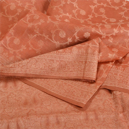 Sanskriti Vintage Peach Indian Sarees 100% Pure Silk Woven Sari 5 YD Sustainable Fabric