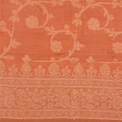 Sanskriti Vintage Peach Indian Sarees 100% Pure Silk Woven Sari 5 YD Sustainable Fabric