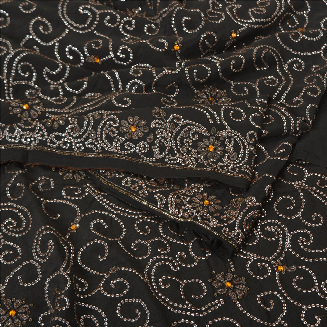 Sanskriti Vintage Black Bollywood Sarees Pure Georgette Hand Beaded Sari Fabric