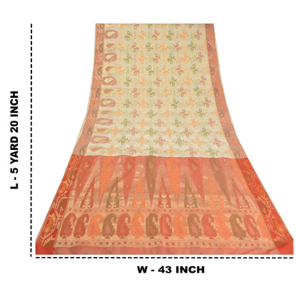 Sanskriti Vintage Peach/Ivory Indian Sarees Cotton Woven Premium Sari 5 YD Sustainable Fabric