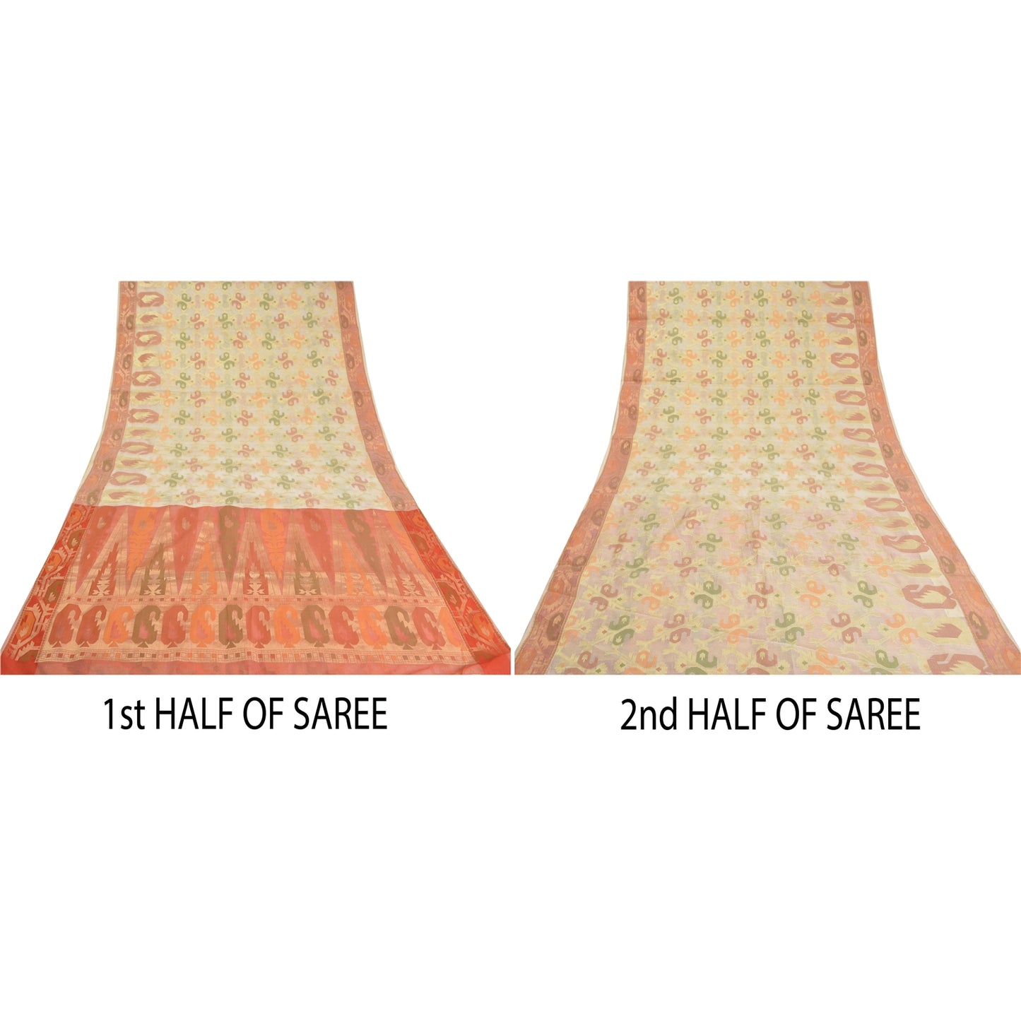 Sanskriti Vintage Peach/Ivory Indian Sarees Cotton Woven Premium Sari 5 YD Sustainable Fabric