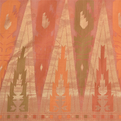 Sanskriti Vintage Peach/Ivory Indian Sarees Cotton Woven Premium Sari 5 YD Sustainable Fabric