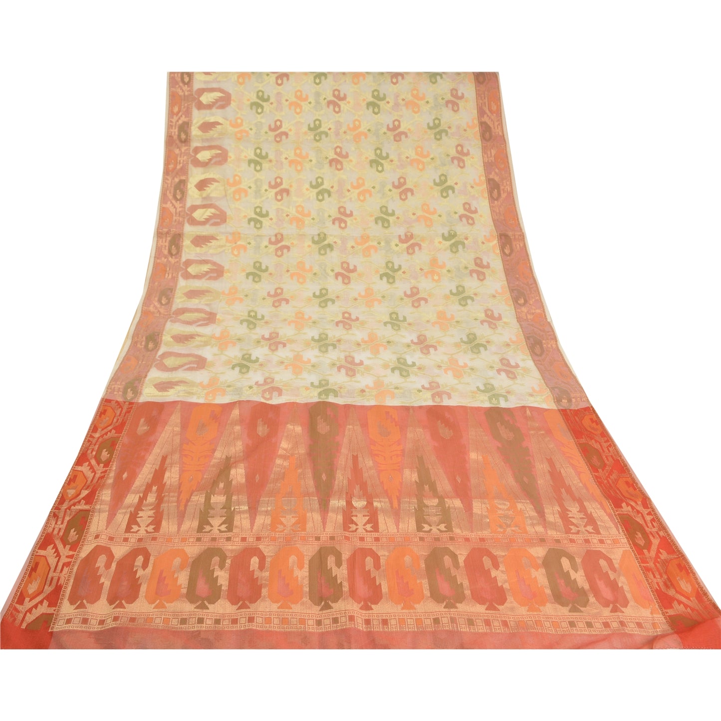 Sanskriti Vintage Peach/Ivory Indian Sarees Cotton Woven Premium Sari 5 YD Sustainable Fabric