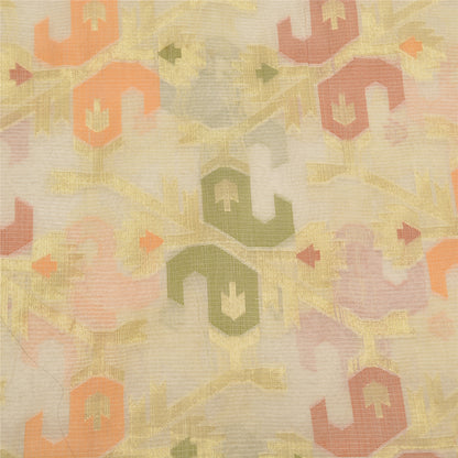 Sanskriti Vintage Peach/Ivory Indian Sarees Cotton Woven Premium Sari 5 YD Sustainable Fabric