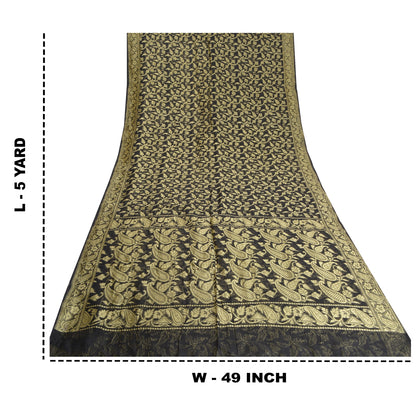 Sanskriti Vintage Black Indian Sarees Blend Silk Woven Premium Sari Craft Sustainable Fabric