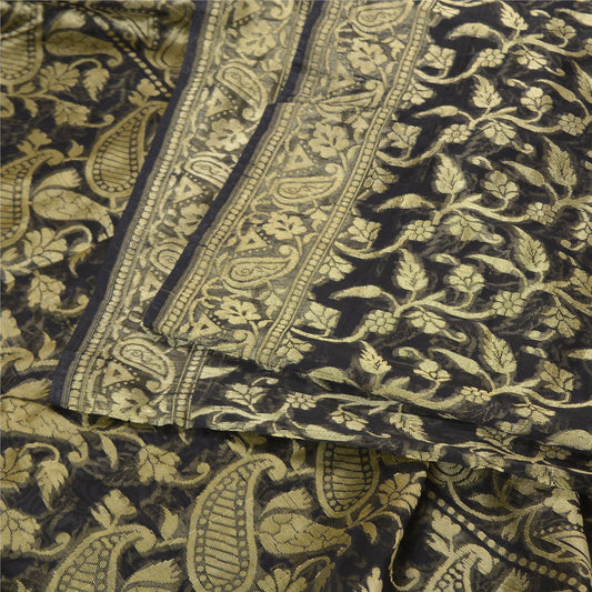 Sanskriti Vintage Black Indian Sarees Blend Silk Woven Premium Sari Craft Sustainable Fabric