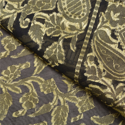 Sanskriti Vintage Black Indian Sarees Blend Silk Woven Premium Sari Craft Sustainable Fabric