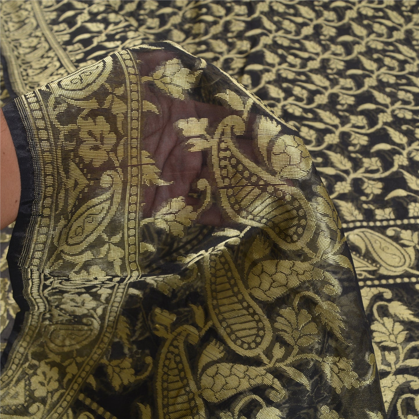 Sanskriti Vintage Black Indian Sarees Blend Silk Woven Premium Sari Craft Sustainable Fabric