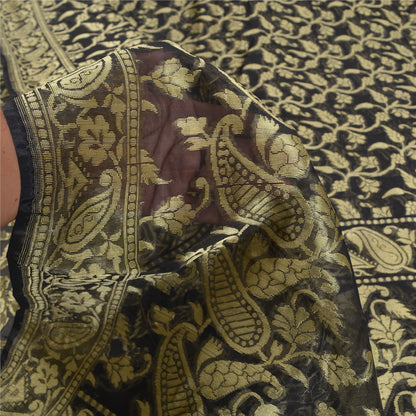 Sanskriti Vintage Black Indian Sarees Blend Silk Woven Premium Sari Craft Sustainable Fabric