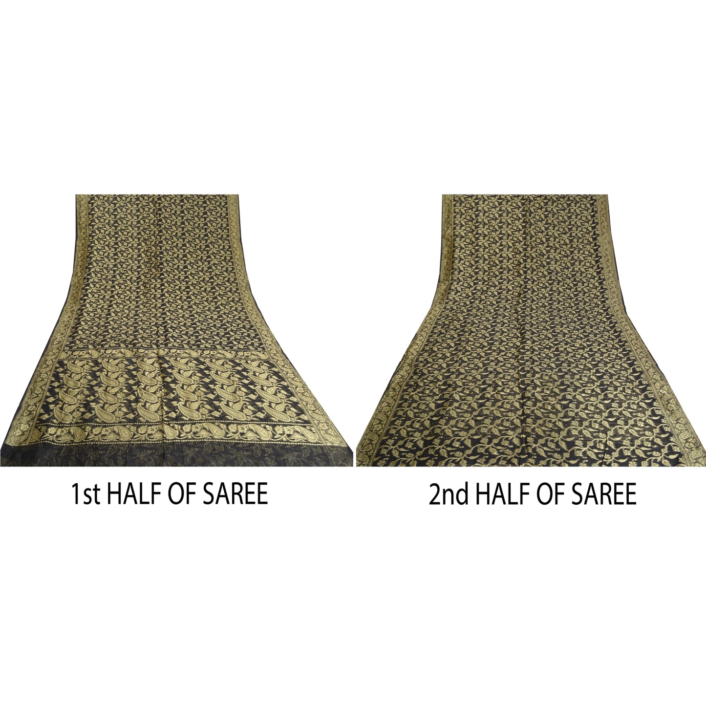 Sanskriti Vintage Black Indian Sarees Blend Silk Woven Premium Sari Craft Sustainable Fabric