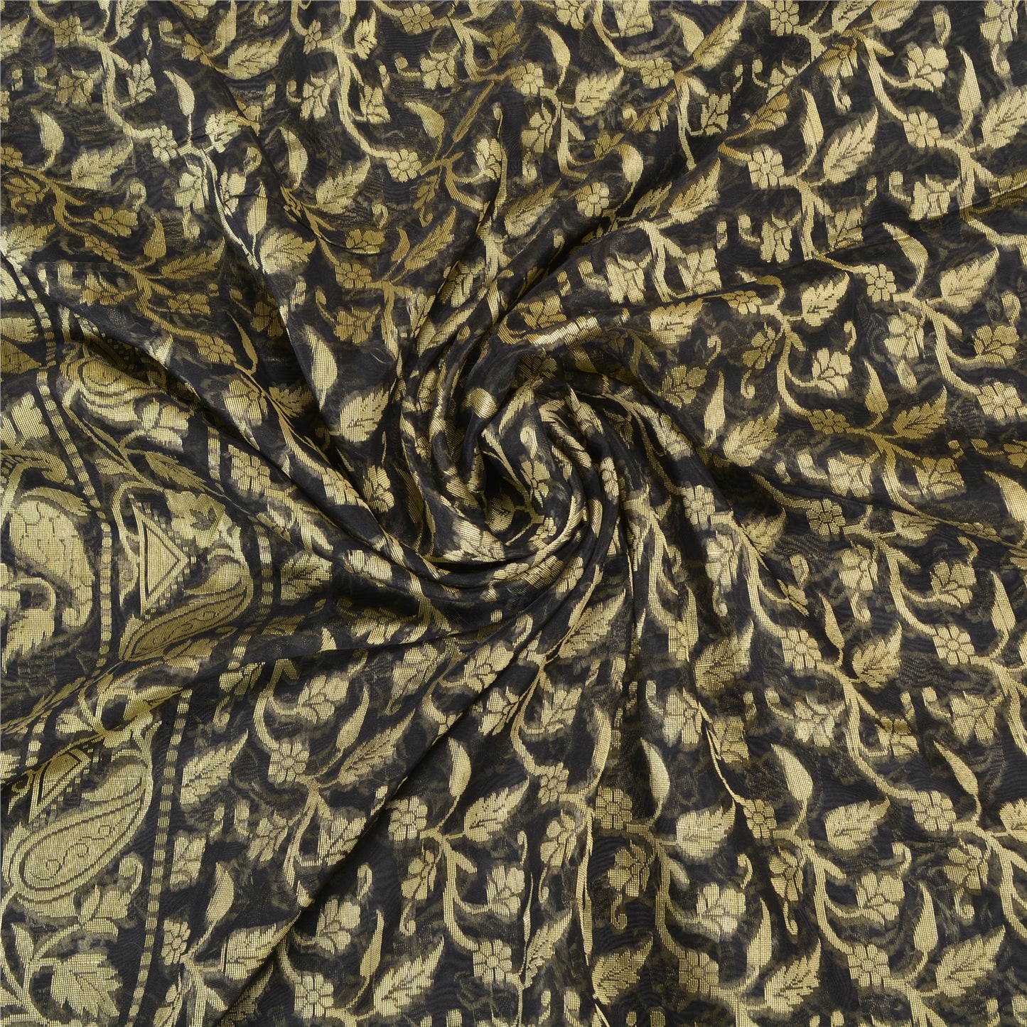 Sanskriti Vintage Black Indian Sarees Blend Silk Woven Premium Sari Craft Sustainable Fabric