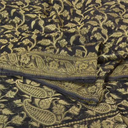 Sanskriti Vintage Black Indian Sarees Blend Silk Woven Premium Sari Craft Sustainable Fabric