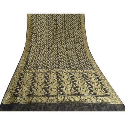 Sanskriti Vintage Black Indian Sarees Blend Silk Woven Premium Sari Craft Sustainable Fabric