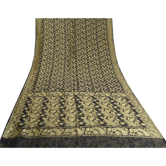 Sanskriti Vintage Black Indian Sarees Blend Silk Woven Premium Sari Craft Sustainable Fabric