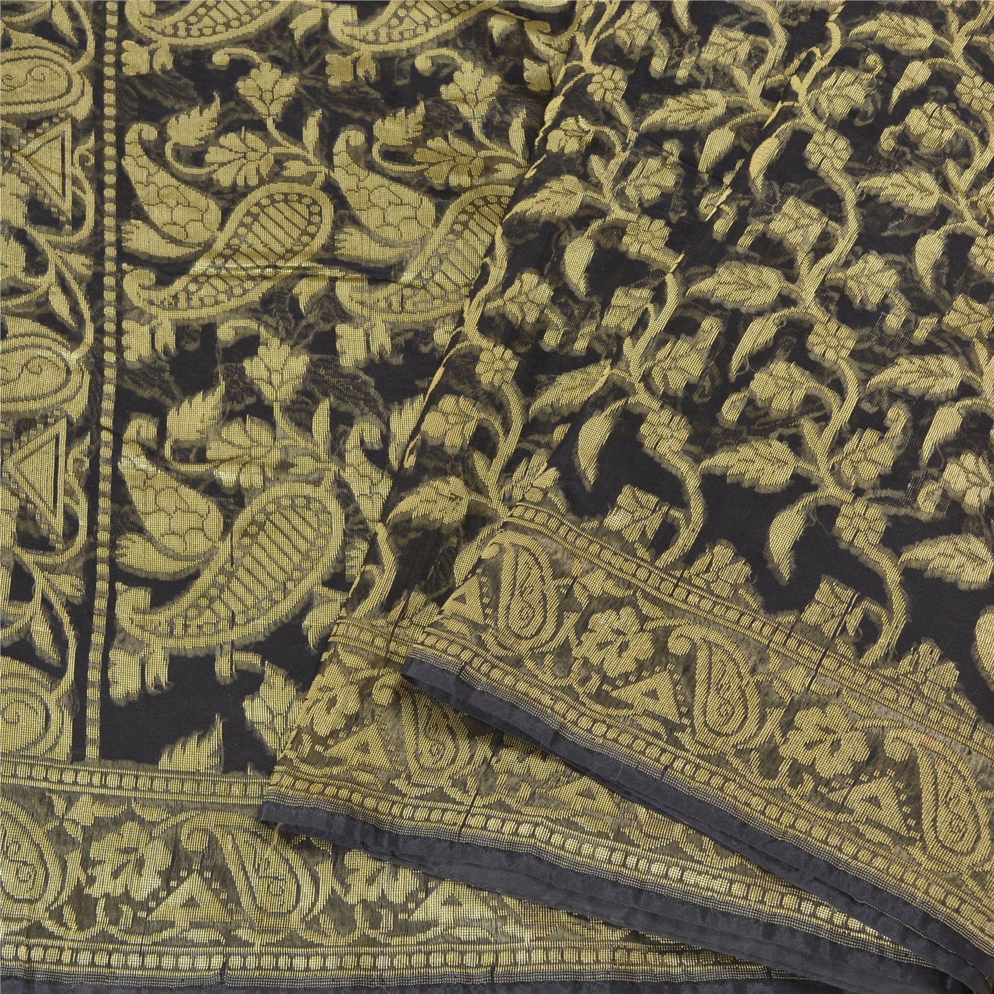 Sanskriti Vintage Black Indian Sarees Blend Silk Woven Premium Sari Craft Sustainable Fabric