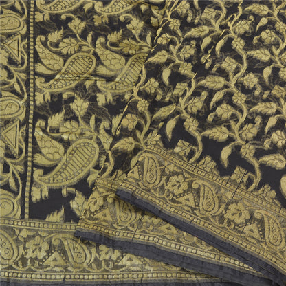 Sanskriti Vintage Black Indian Sarees Blend Silk Woven Premium Sari Craft Sustainable Fabric