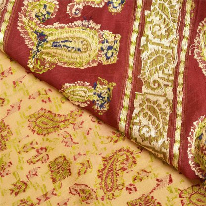 Sanskriti Vintage Dark Red/Cream Sarees 100% Pure Silk Woven Premium Sari Sustainable Fabric