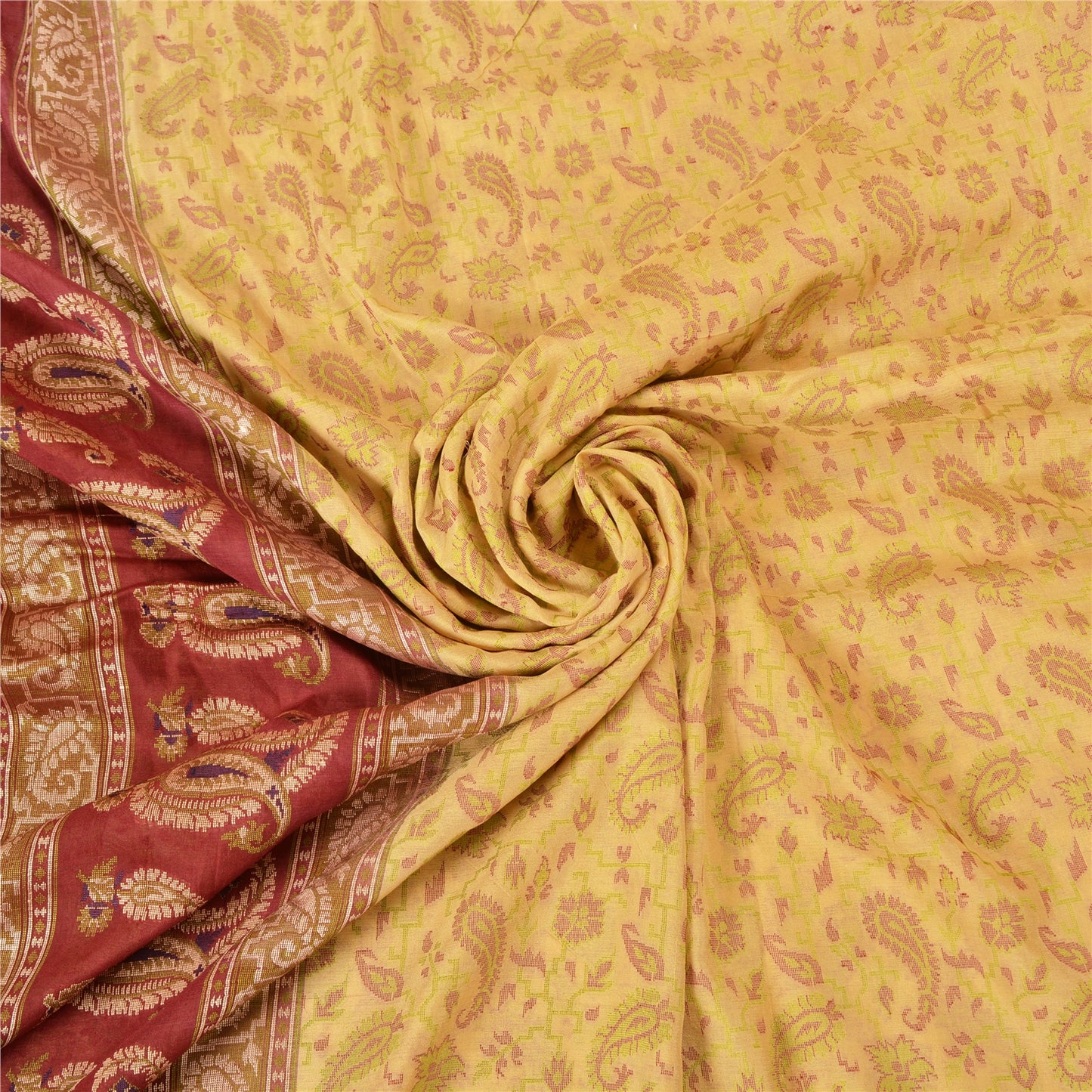 Sanskriti Vintage Dark Red/Cream Sarees 100% Pure Silk Woven Premium Sari Sustainable Fabric