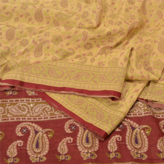 Sanskriti Vintage Dark Red/Cream Sarees 100% Pure Silk Woven Premium Sari Sustainable Fabric