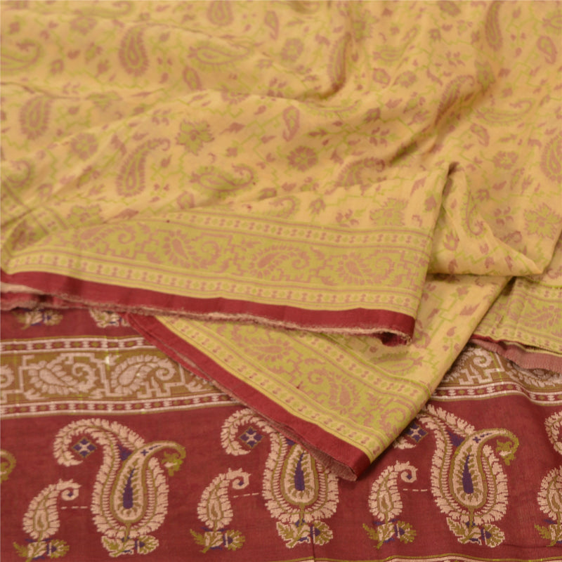 Сари Sanskriti Vintage темно-красного/кремового цвета из 100% чистого шелка, тканая ткань премиум-класса для сари из экологически чистой ткани
