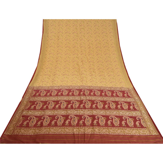 Sanskriti Vintage Dark Red/Cream Sarees 100% Pure Silk Woven Premium Sari Sustainable Fabric