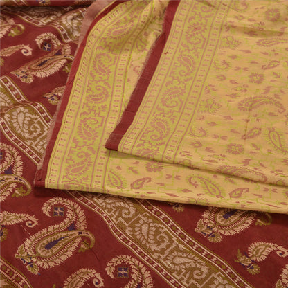 Sanskriti Vintage Dark Red/Cream Sarees 100% Pure Silk Woven Premium Sari Sustainable Fabric