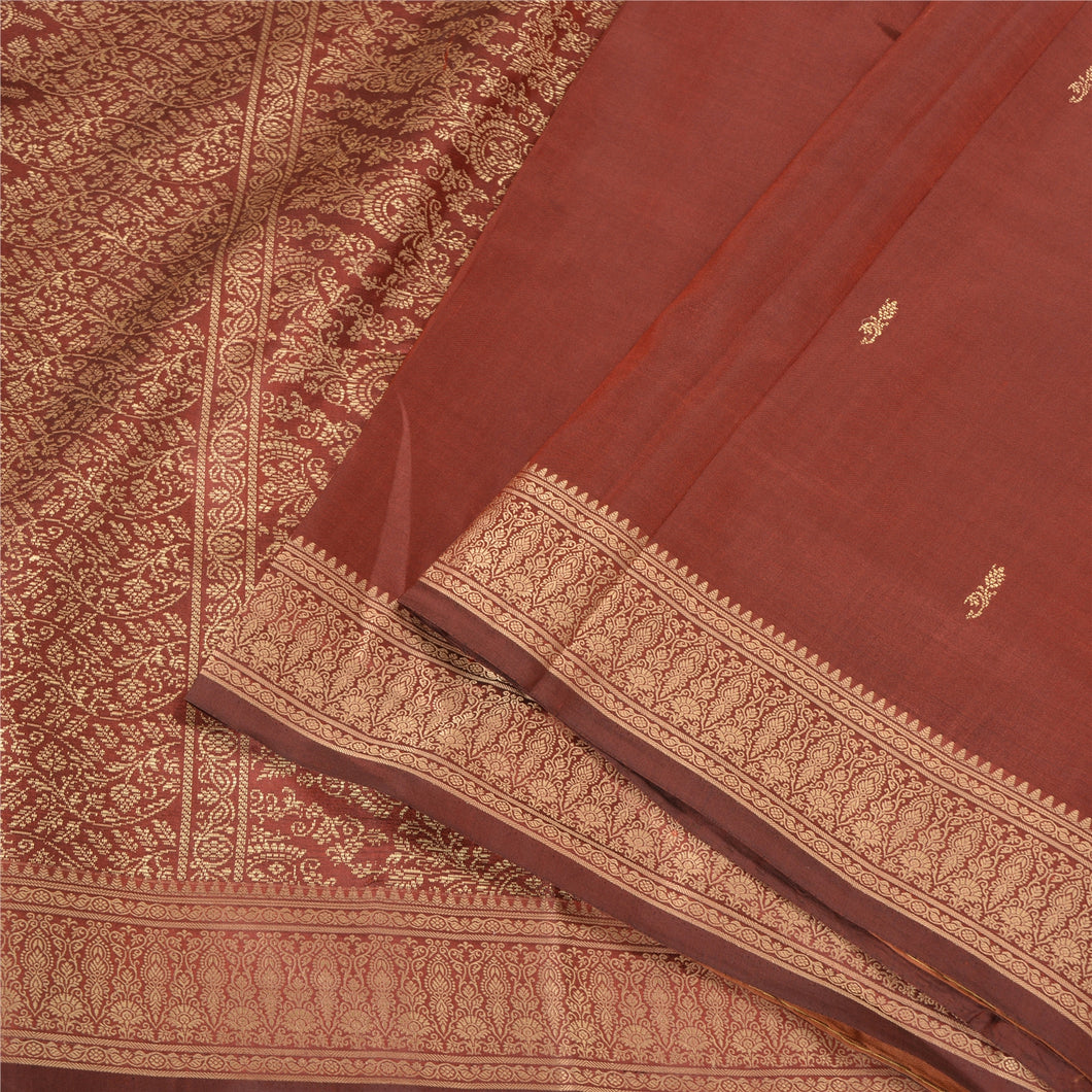 Sanskriti Vintage Copper Indian Sarees 100% Pure Silk Woven Premium Sari Fabric