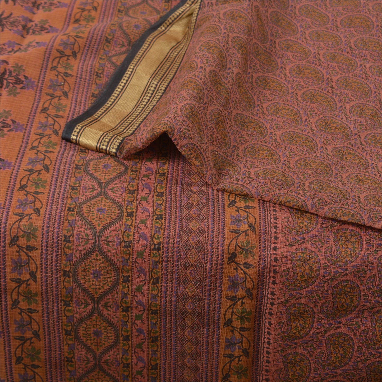 Sanskriti Vintage Pink Sarees Pure Cotton Block Printed Kota Doria Sari Sustainable Fabric
