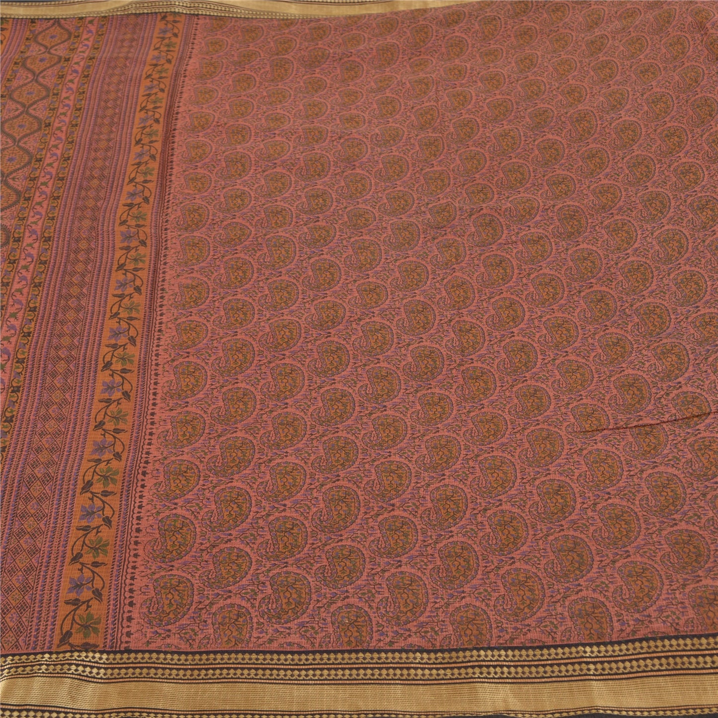 Sanskriti Vintage Pink Sarees Pure Cotton Block Printed Kota Doria Sari Sustainable Fabric