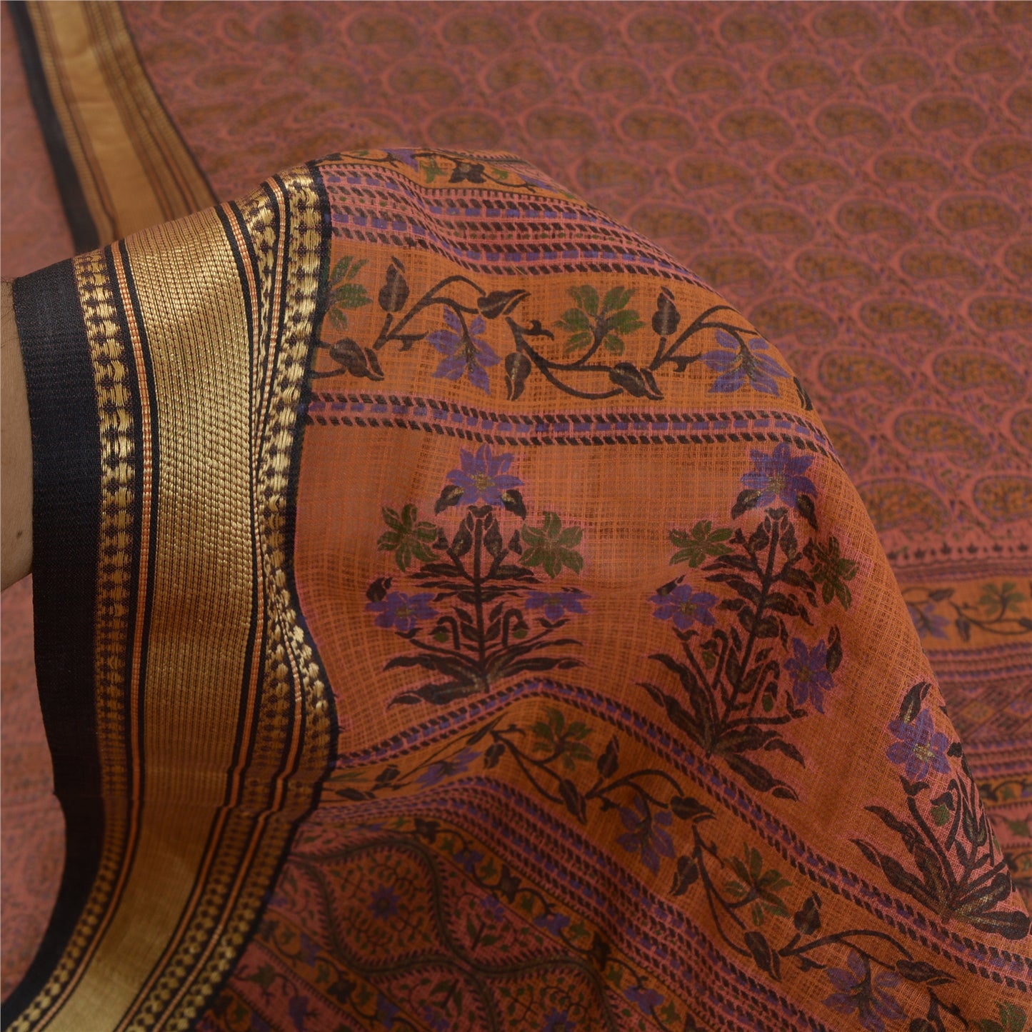 Sanskriti Vintage Pink Sarees Pure Cotton Block Printed Kota Doria Sari Sustainable Fabric