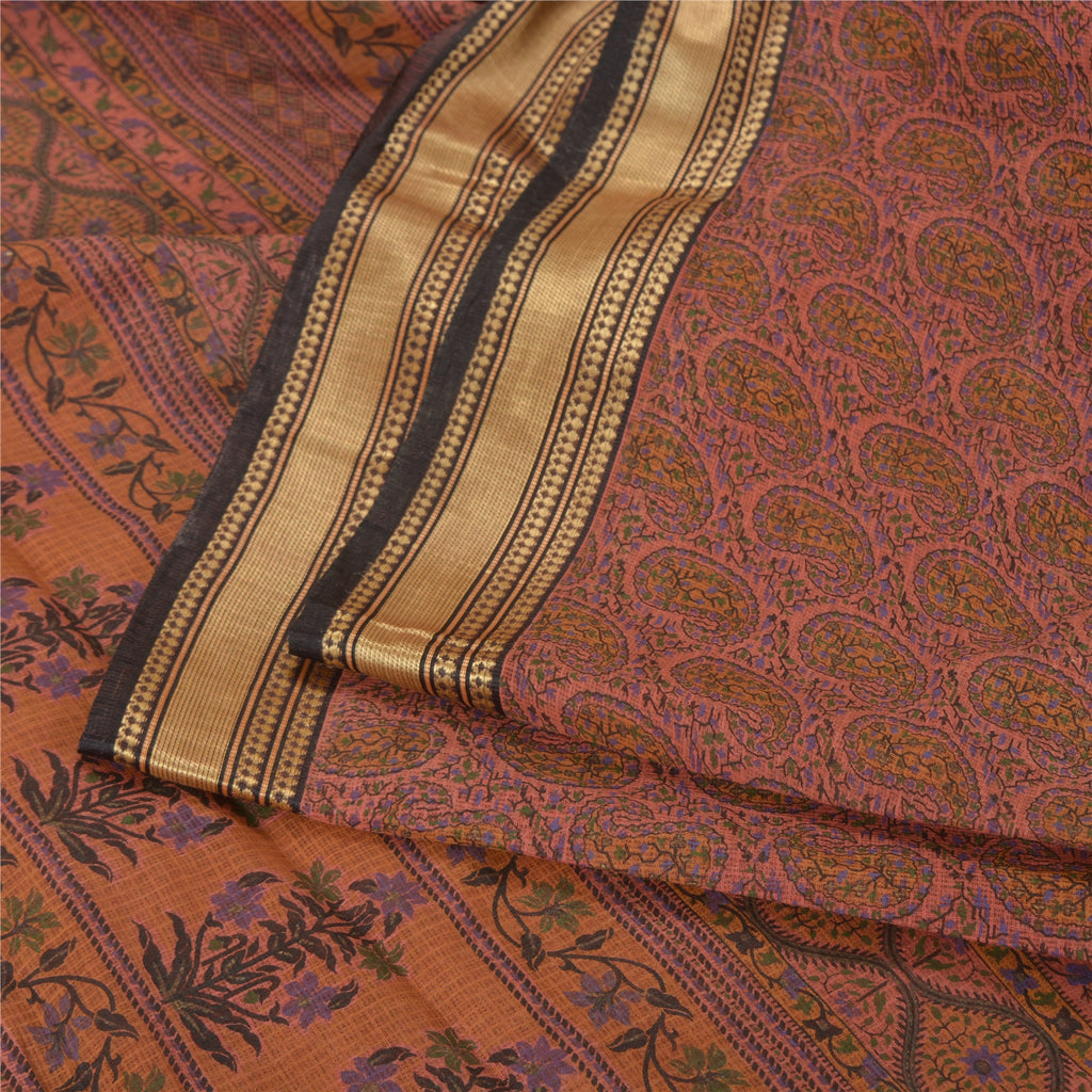 Sanskriti Vintage Pink Sarees Pure Cotton Block Printed Kota Doria Sari Sustainable Fabric